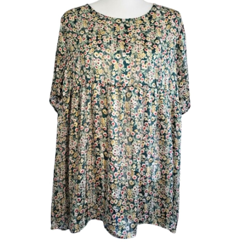 COZY CO By Cozy Casual Sheer Multi-Colored Floral Boho Blouse - Women's Size 2X